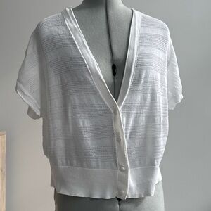 Caslon Size L White 100% Cotton Open Knit Cardigan Short Sleeve Button Front
